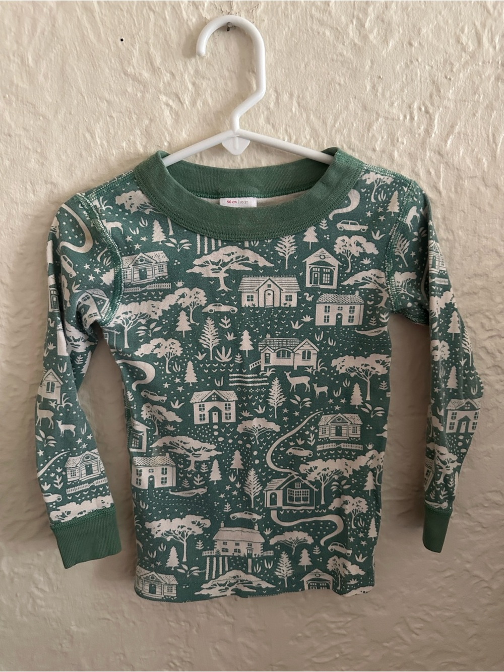 Hanna Andersson Light Green Ivory Village Long John Pajama Top 3T Kids Childrens